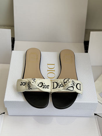 Kitlife Dior J'Adior Heeled Slide Black Embroidered Cotton