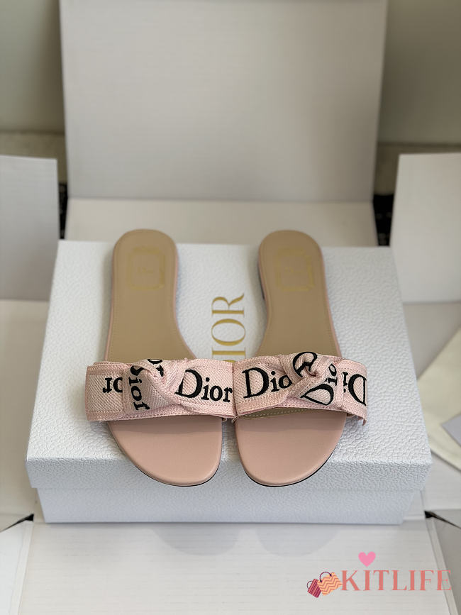 Kitlife Dior J'Adior Heeled Slide Pink Embroidered Cotton - 1