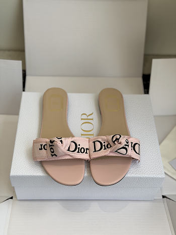 Kitlife Dior J'Adior Heeled Slide Pink Embroidered Cotton