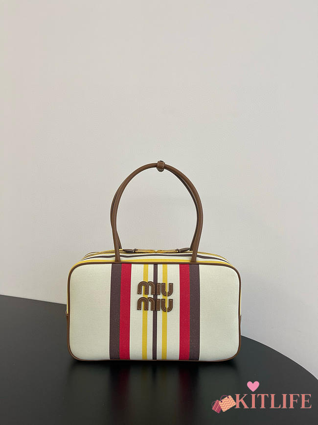Kitlife Miu Miu Leather Canvas Beau Top Handle Bag 35x20x10cm  - 1