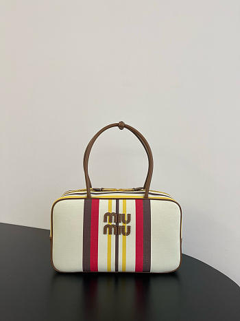 Kitlife Miu Miu Leather Canvas Beau Top Handle Bag 35x20x10cm 