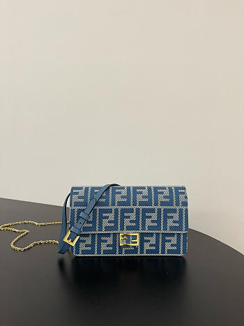 Kitlife Fendi Wallet On Chain Baguette Blue Denim-effect FF Jacquard 21x5x11.5cm