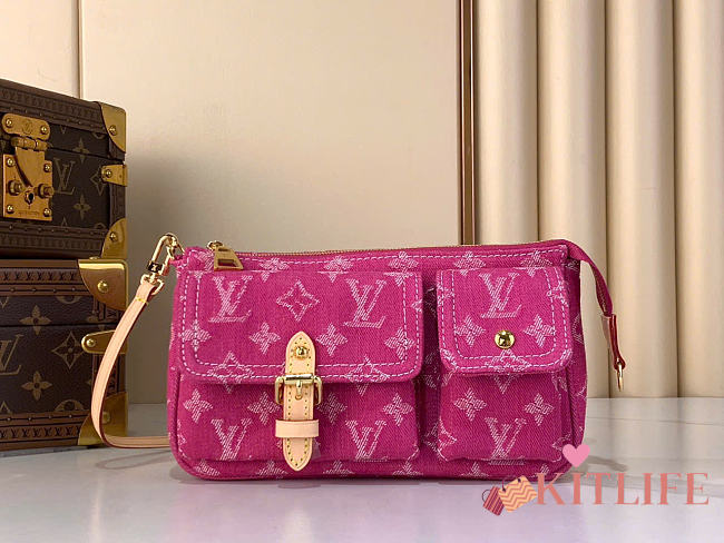 Kitlife Louis Vuitton Pochette Accessories Cargo Shoulder Bag Pink Denim M27602 23.5x14x3cm - 1