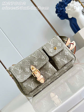 Kitlife Louis Vuitton Pochette Accessories Cargo Shoulder Bag Green Denim M27602 23.5x14x3cm