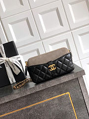 Kitlife Chanel Suede Shiny Lambskin Quilted Phone Holder With Chain Black & Grey 10x17.5x3cm  - 1