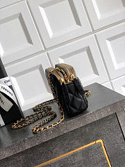 Kitlife Chanel Suede Shiny Lambskin Quilted Phone Holder With Chain Black & Grey 10x17.5x3cm  - 3