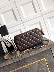Kitlife Chanel Suede Shiny Lambskin Quilted Phone Holder With Chain Dark Brown 10x17.5x3cm  - 2