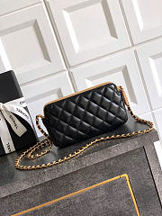 Kitlife Chanel Suede Shiny Lambskin Quilted Phone Holder With Chain Black Beige 10x17.5x3cm - 4