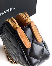 Kitlife Chanel Suede Shiny Lambskin Quilted Phone Holder With Chain Black Beige 10x17.5x3cm - 3