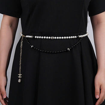Kitlife Chanel Classic CC Logo Waist Chain Black & White Pearl