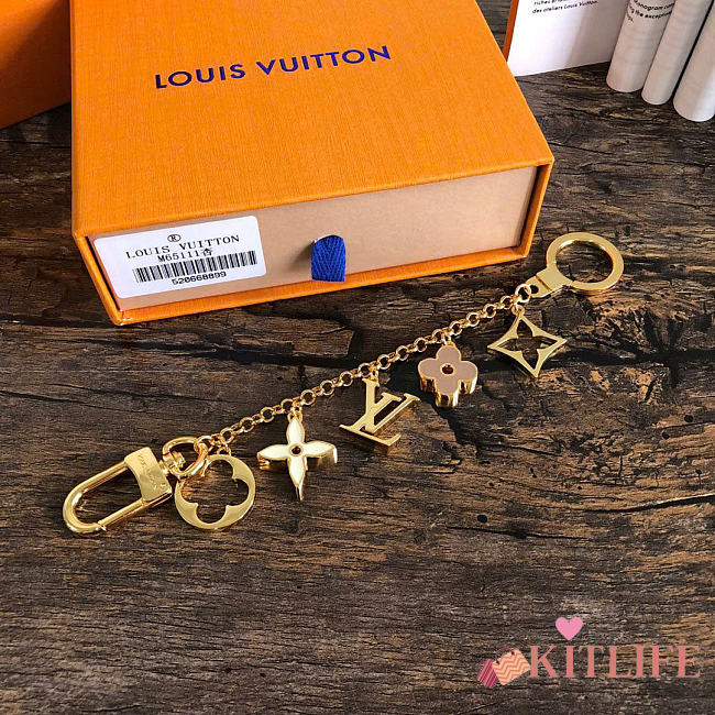 Kitlife Louis Vuitton Brass Enamel Fleur De Monogram Bag Charm Chain Gold  - 1