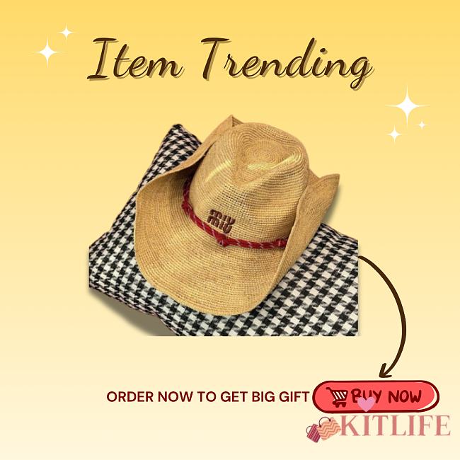 Kitlife Miu Miu Natural Raffia Straw Hat with Wide Brim - 1