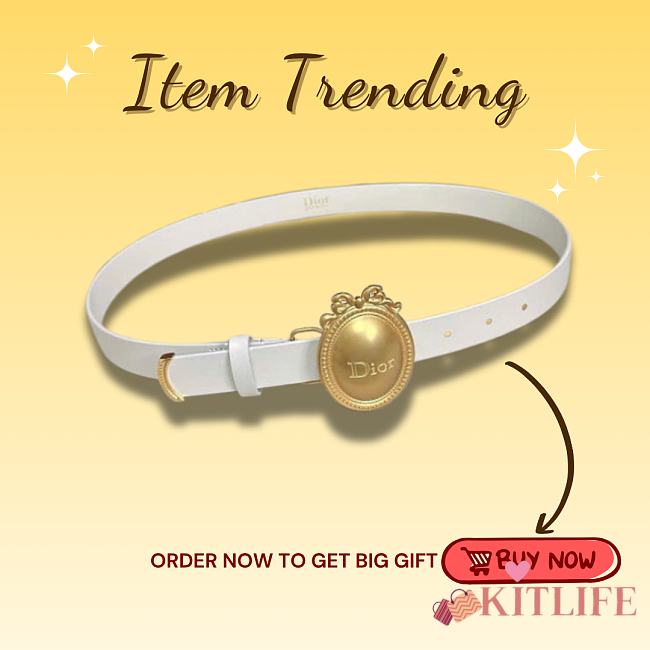 Kitlife Dior Médaillon Belt White Smooth Calfskin Gold Hardware 25mm - 1