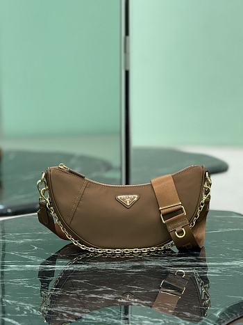 Kitlife Prada Re-Nylon Saffiano Demi-lune Shoulder Bag Brown 1BH222 30x13.5x6cm