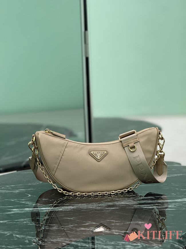 Kitlife Prada Re-Nylon Saffiano Demi-lune Shoulder Bag Beige 1BH222 30x13.5x6cm  - 1