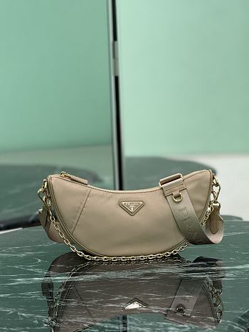 Kitlife Prada Re-Nylon Saffiano Demi-lune Shoulder Bag Beige 1BH222 30x13.5x6cm 