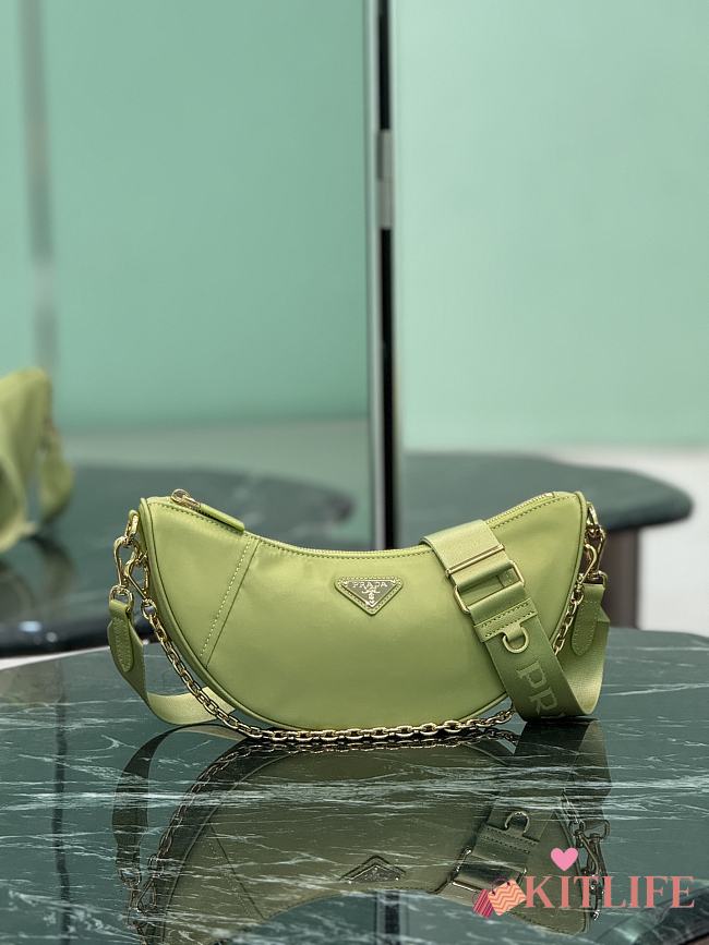 Kitlife Prada Re-Nylon Saffiano Demi-lune Shoulder Bag Green 1BH222 30x13.5x6cm  - 1