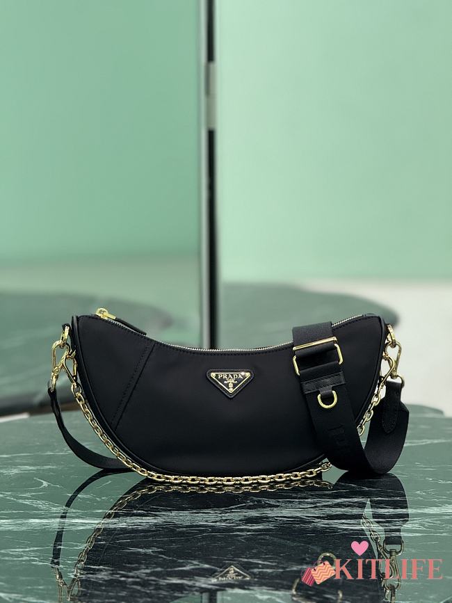 Kitlife Prada Re-Nylon Saffiano Demi-lune Shoulder Bag Black 1BH222 30x13.5x6cm - 1