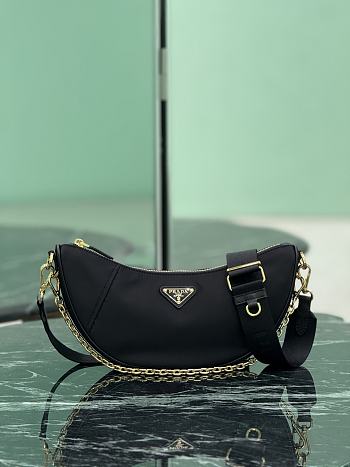 Kitlife Prada Re-Nylon Saffiano Demi-lune Shoulder Bag Black 1BH222 30x13.5x6cm
