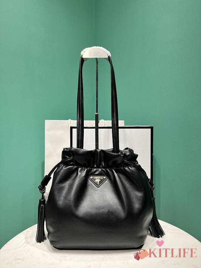 Kitlife Prada Nappa Drawstring Tote Bag Black 1BG541 24x25x11cm - 1