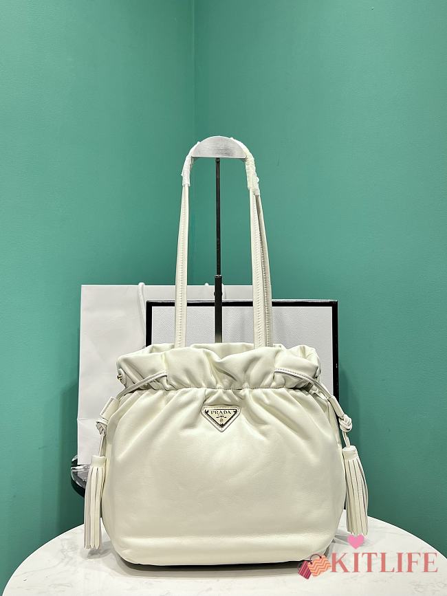 Kitlife Prada Nappa Drawstring Tote Bag White 1BG541 24x25x11cm  - 1