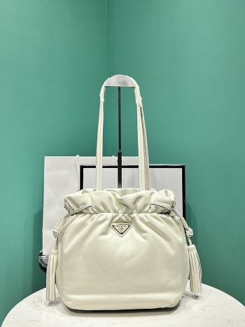 Kitlife Prada Nappa Drawstring Tote Bag White 1BG541 24x25x11cm 