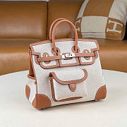 Kitlife Hermes Birkin 25 Cargo Ecru-Beige Toile H and Gold Swift Palladium Hardware - 3