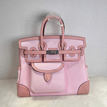 Kitlife Hermes Birkin 25 Cargo Pink Toile H and Gold Swift Palladium Hardware