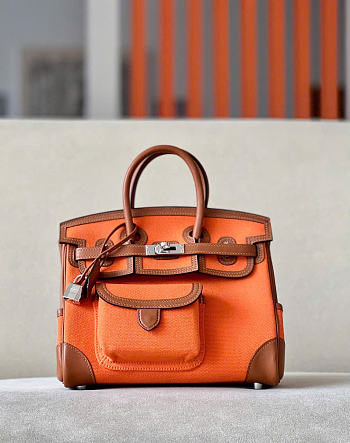 Kitlife Hermes Birkin 25 Cargo Orange Toile H and Gold Swift Palladium Hardware