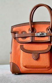 Kitlife Hermes Birkin 25 Cargo Orange Toile H and Gold Swift Palladium Hardware - 4