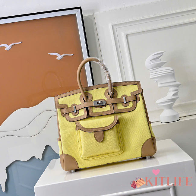 Kitlife Hermes Birkin 25 Cargo Yellow Toile H and Gold Swift Palladium Hardware  - 1