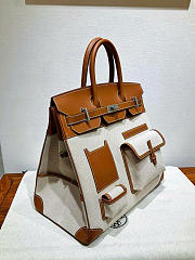 Kitlife Hermes Birkin Cargo HAC 40cm Brown Swift Leather & Beige Canvas Patchwork Bag  - 2