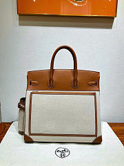 Kitlife Hermes Birkin Cargo HAC 40cm Brown Swift Leather & Beige Canvas Patchwork Bag  - 4