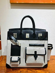 Kitlife Hermes Birkin Cargo HAC 40cm Black Swift Leather & Beige Canvas Patchwork Bag  - 1