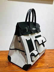 Kitlife Hermes Birkin Cargo HAC 40cm Black Swift Leather & Beige Canvas Patchwork Bag  - 6
