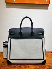 Kitlife Hermes Birkin Cargo HAC 40cm Black Swift Leather & Beige Canvas Patchwork Bag  - 4