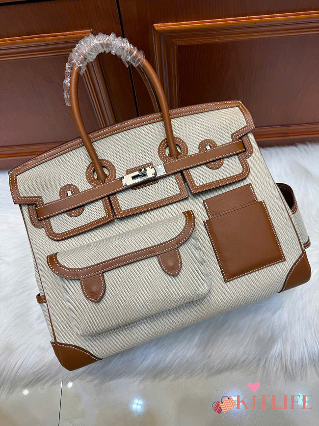 Kitlife Hermes Birkin Cargo 35 Gold Swift and Gold-Ecru Toile H Canvas Palladium Hardware - 1