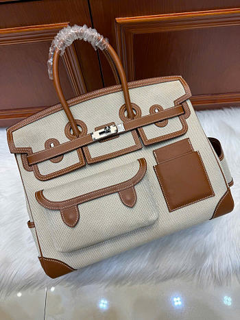 Kitlife Hermes Birkin Cargo 35 Gold Swift and Gold-Ecru Toile H Canvas Palladium Hardware