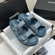 Kitlife Chanel Blue Denim CC Velcro Dad Chain CC Slide Sandals - 1