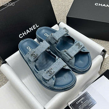 Kitlife Chanel Blue Denim CC Velcro Dad Chain CC Slide Sandals