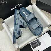 Kitlife Chanel Blue Denim CC Velcro Dad Chain CC Slide Sandals - 6