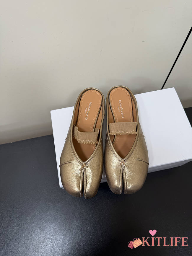 Kitlife Maison Margiela Tabi Leather Ballerina Mules Gold - 1