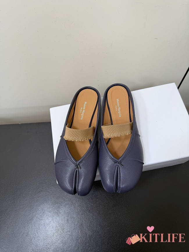 Kitlife Maison Margiela Tabi Leather Ballerina Mules Dark Blue - 1