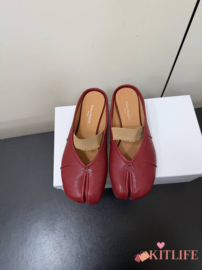 Kitlife Maison Margiela Tabi Leather Ballerina Mules Red - 1