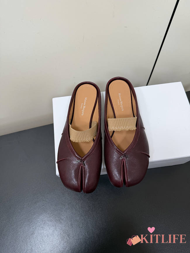 Kitlife Maison Margiela Tabi Leather Ballerina Mules Burgundy - 1