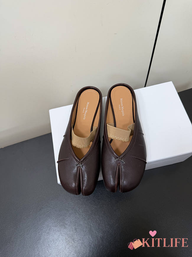 Kitlife Maison Margiela Tabi Leather Ballerina Mules Dark Brown - 1