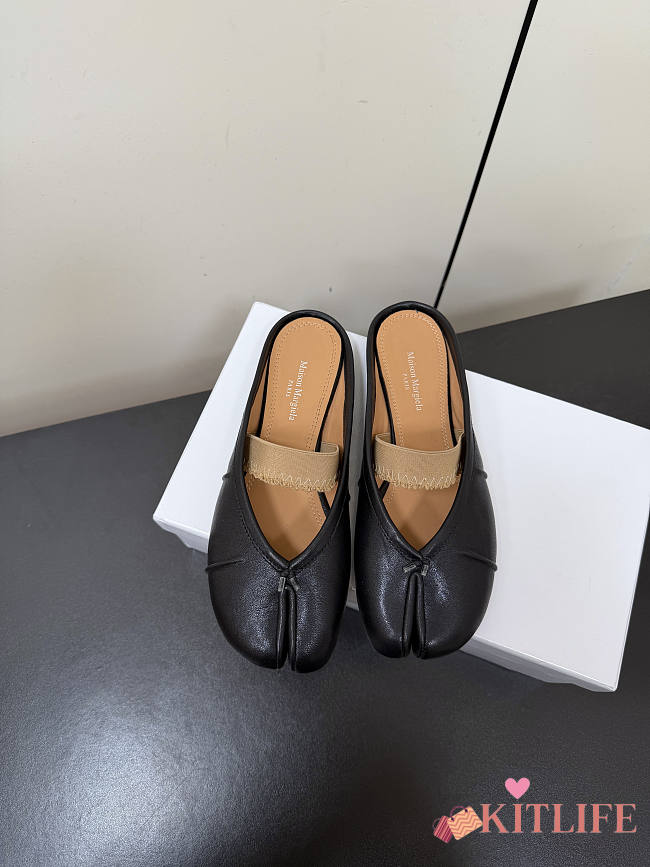 Kitlife Maison Margiela Tabi Leather Ballerina Mules Black - 1