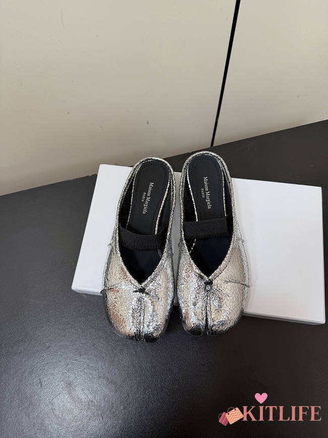 Kitlife Maison Margiela Tabi Leather Ballerina Mules Silver - 1