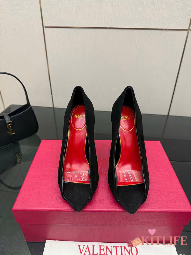 Kitlife Valentino Garavani Open-toe Révélé Suede Pumps 105mm Black - 1
