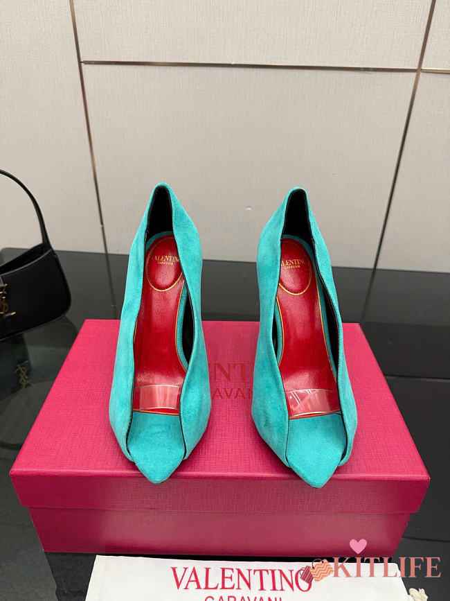 Kitlife Valentino Garavani Open-toe Révélé Suede Pumps 105mm Blue - 1